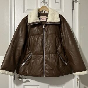 Levi's Faux Brown Faux Leather Sherpa Puffer Jacket Y2K Fashion Mob Wife Style
